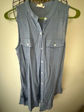 entro Light Blue Textured Button-Up Top